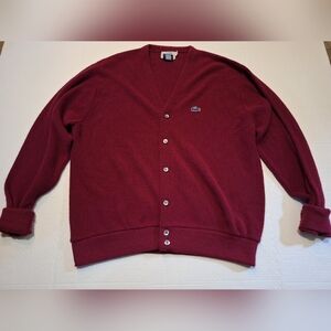 Vintage Izod Lacoste Cardigan Mens XL Red Croc Logo Grandpa Sweater USA 70s